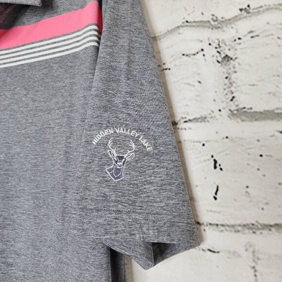 FootJoy Golf Mens Grey Striped Short Sleeve Athletic Fit Polo Shirt Medium Logo - Picture 5 of 11